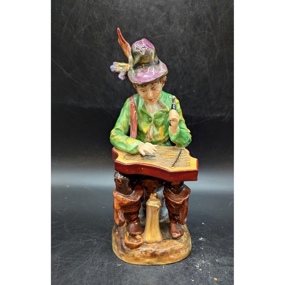 Vintage Capodimonte Style Porcelain Boy Playing Zither Figurine Made in Italy N